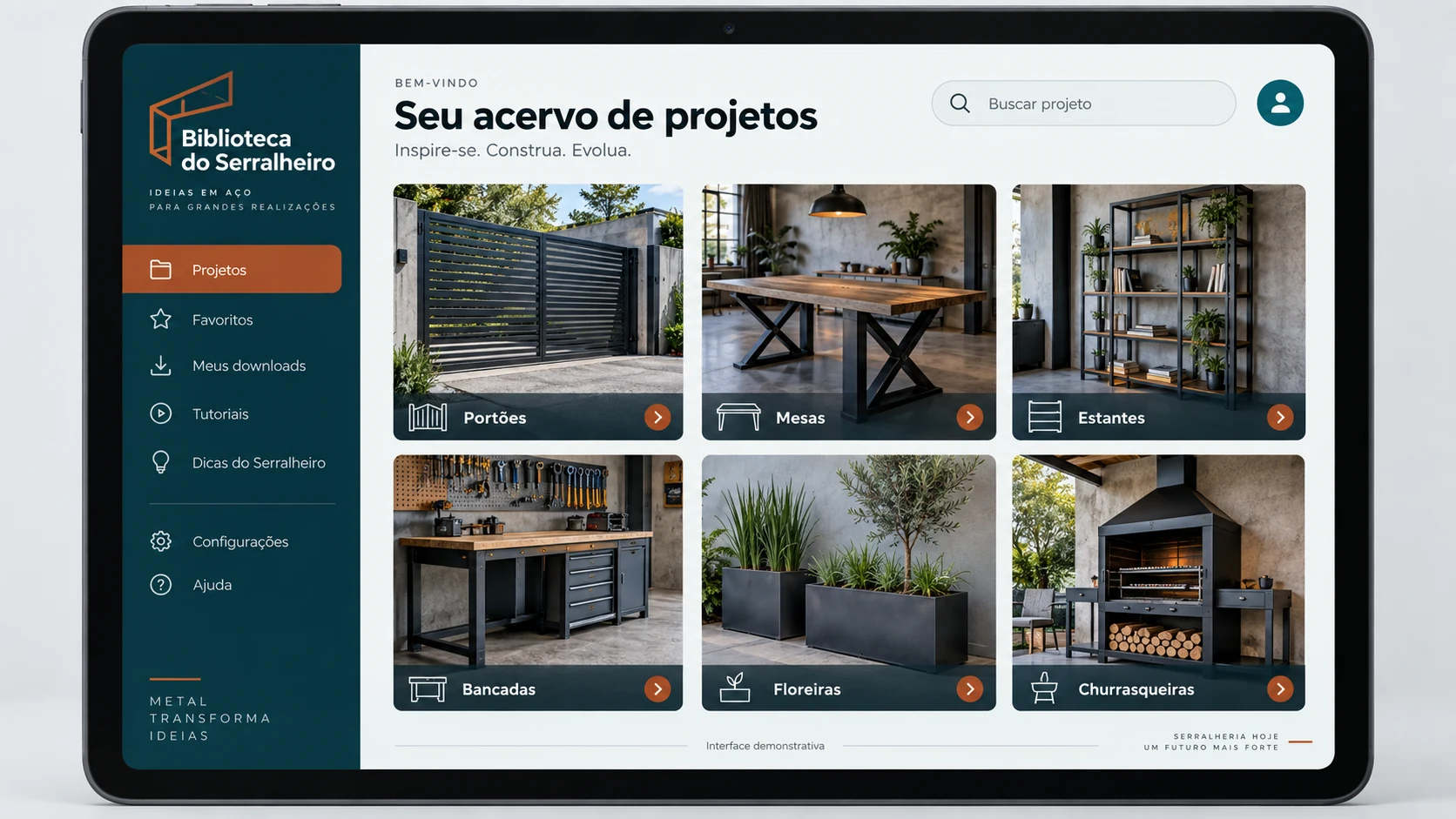 Interface demonstrativa: Acervo e categorias