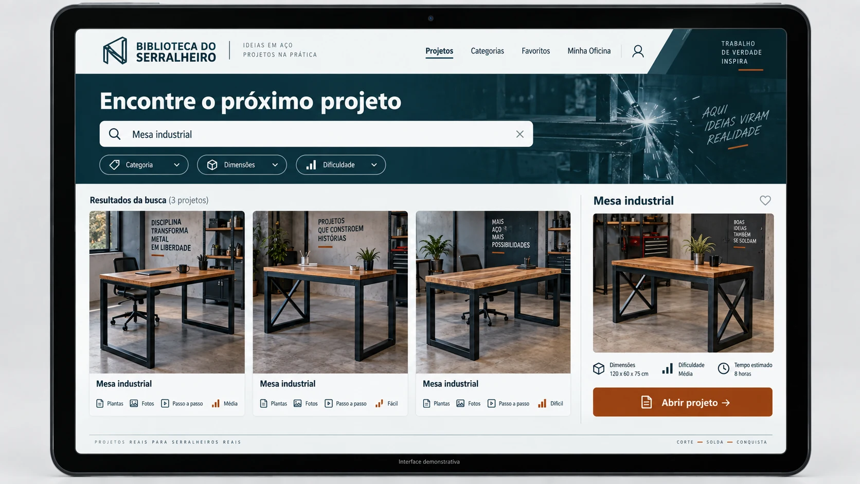 Interface demonstrativa: Busca de projetos